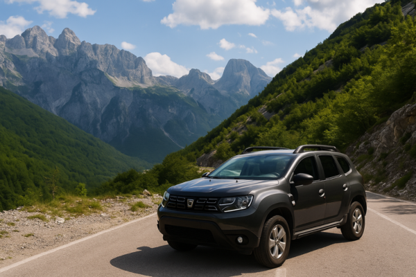 Scenic gravel road through the Albanian Alps, ideal for driving to Theth with a rental SUV.